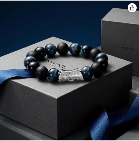 AWNL Mens Beaded Bracelet with Sterling Silver Engraved Runes Charm 12mm Bronzite