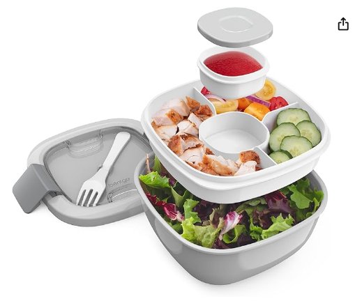 Bentgo Salad Container - 54 oz Bowl with 4-Compartment Toppings Tray