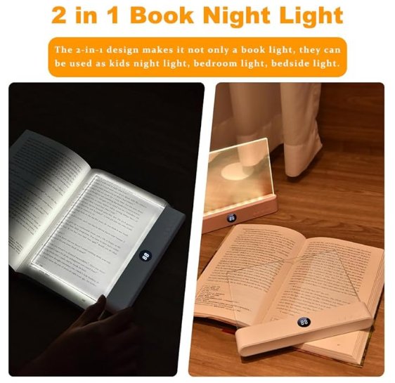 Book Light, Rechargeable Clear LED Flat Reading Light with 3 Colors & Timer