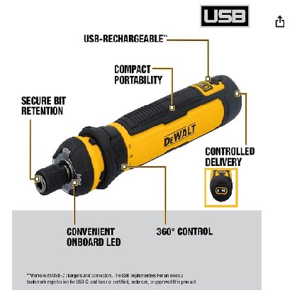 DEWALT Cordless Screwdriver, 4V USB Rechargeable Electric Screwdriver 