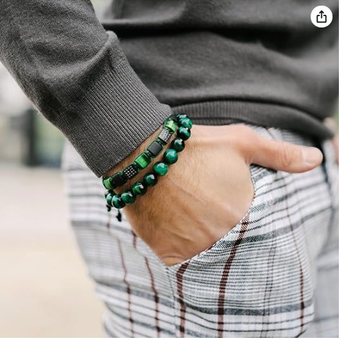 GT collection 2 PIECE SET - Men's Beaded Bracelet And Flatbead Bracelet - Gift for Men - One Size Fits All