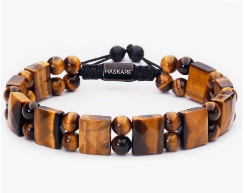 HASKARE Protection Crystals Tiger Eye Bracelets for men, Mens Bracelet Beads Healing Crystal Tigers Eye Bracelet, Genuine Stone Anxiety Relief Woven Drawstring Flatbead Bracelets Gift for Him