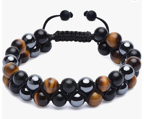 HASKARE Triple Protection Bracelet for Men - Genuine Tigers Eye Black Obsidian Hematite 8mm Natural Stone Beads