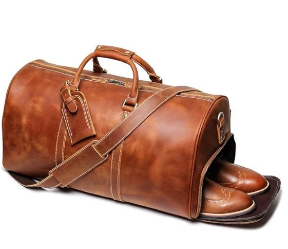 Leather Travel Duffel Bag, Mens Classic Gift Leather Weekend Bag Overnight Full Grain Retro Sport Gym Carry on Luggage YKK Zipper (Brown)