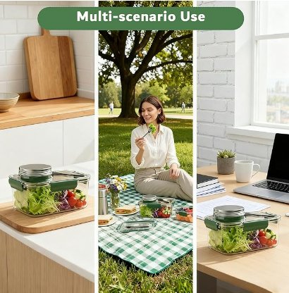 Salad Pod with 4-Lock Lid - Leak-proof Built-in 2.5 oz Dressing Container