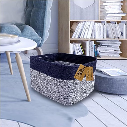 COMFY-HOMI Rectangular Cotton Rope Basket