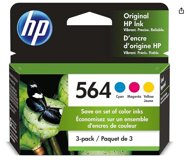 HP 564 Cyan-  Magenta-Yellow Ink 3-pack