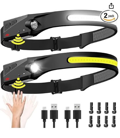 Headlamp Rechargeable 2PCS with Motion Sensor for Adults