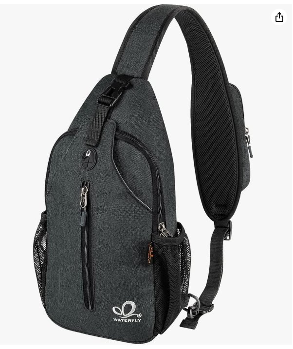 WATERFLY Crossbody Sling Backpack Sling Bag Travel Hiking Chest Bag Daypack